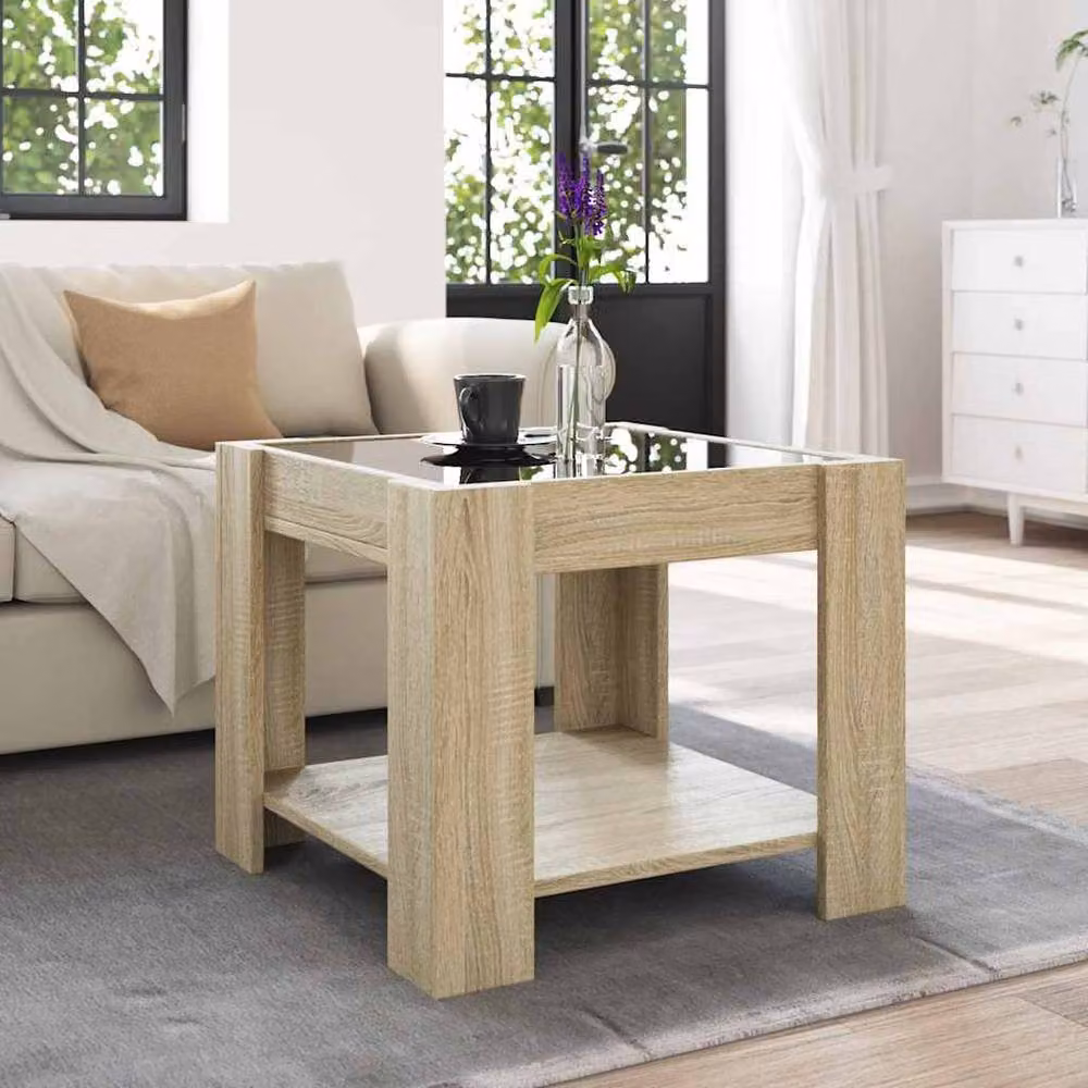 Berkfield Home LED Coffee Table in Sonoma Oak Brown, W/D/H: 53 x 53 x 45 cm – 2