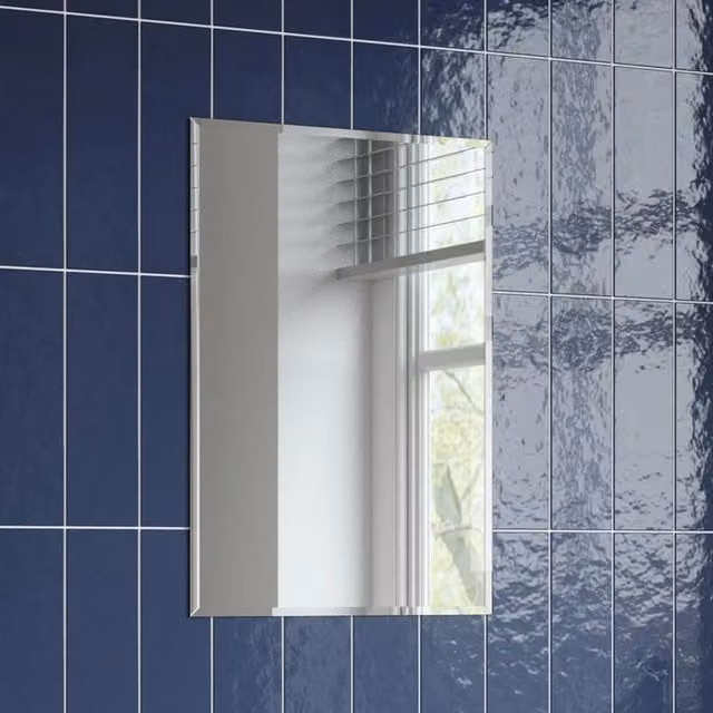 Bathwell Niveus Rectangular Frameless Modern Wall Mirror in Silver
