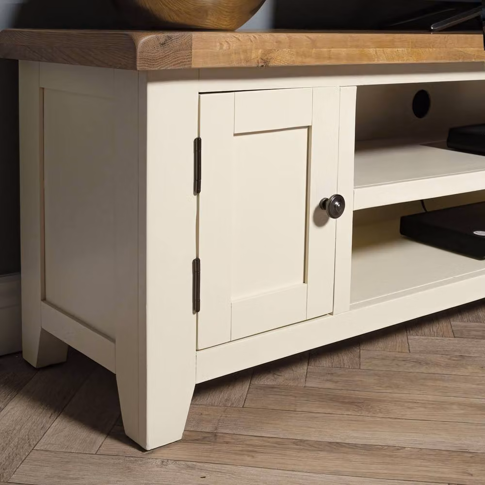 Elm Home And Garden Rustic Painted White and Beige Large Wide Screen TV Media Unit – 4
