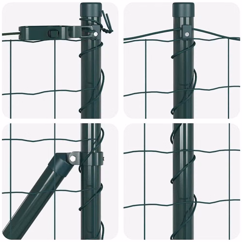 Berkfield Home Green Euro Fence with 13 Flanged Posts, Galvanised Steel, Dark Green, 0.8 x 25 m – 6