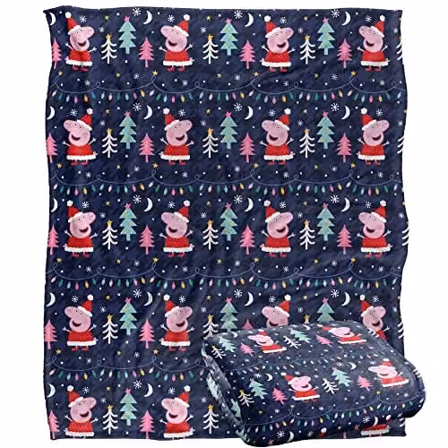 Hasbro Peppa Pig Santa Peppa Pattern Super Soft Microfibre Fleece Blanket, White/Multicolour, W: 152 cm, D: 127 cm