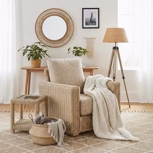 Desser Burford Natural Rattan Armchair with Beige Weatherproof Cushions – 2
