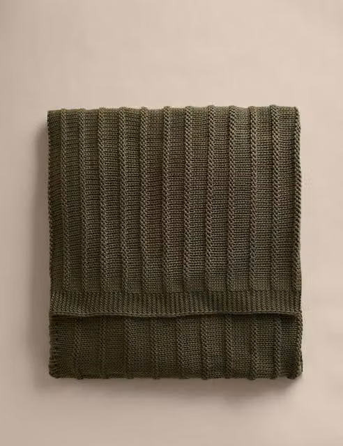 M&S Green Ribbed Knitted Throw