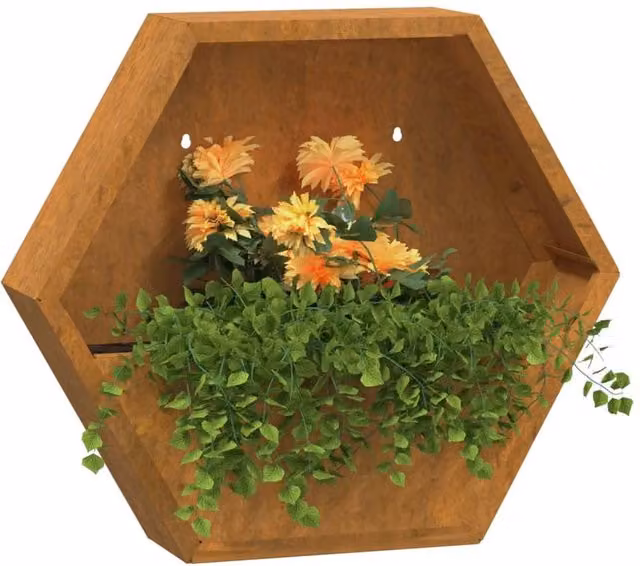 Berkfield Home Rusty Corten Steel Wall Planter Tub, 2 Pack, Brown, W: 46 cm, D: 10 cm, H: 40 cm
