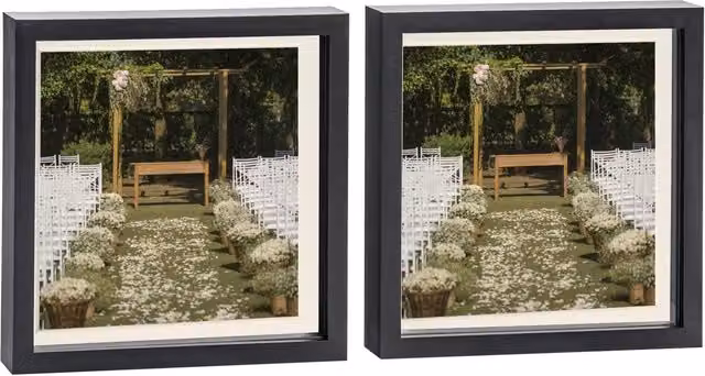 Nicola Spring Pack of 2 Single Square 3D Box Photo Frames in Black, Grey and Yellow, W/D/H: 25.4 x 25.4 x 25.4 cm