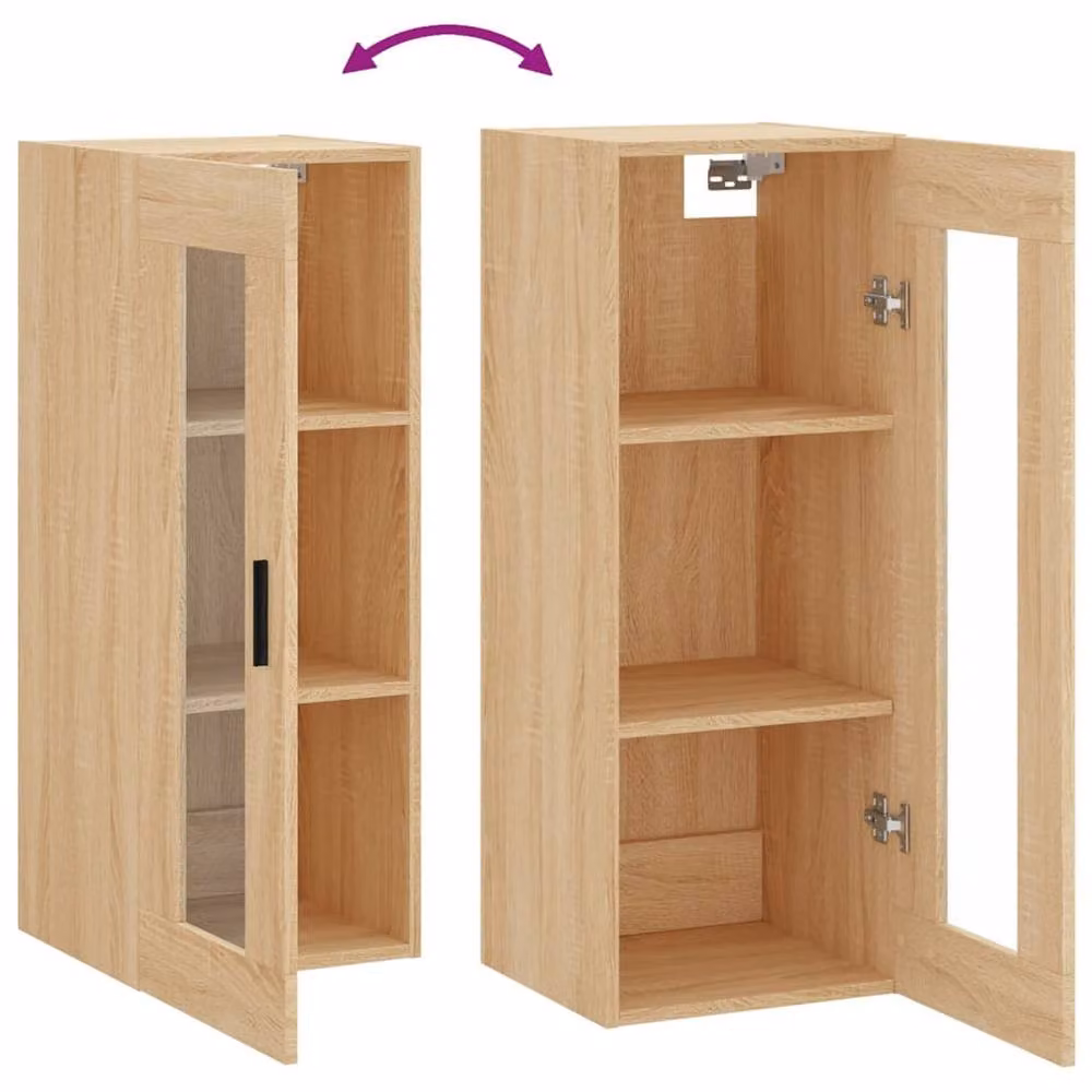Berkfield Home Wall Mounted Sonoma Oak Cabinet with Glass Doors in Beige, W/D/H: 34.5 x 34 x 90 cm – 3