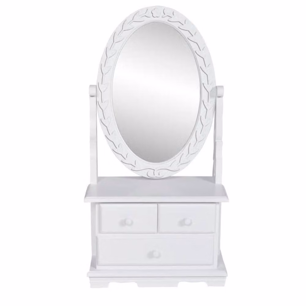 Berkfield Home White MDF Vanity Makeup Table with Oval Swing Mirror – 2