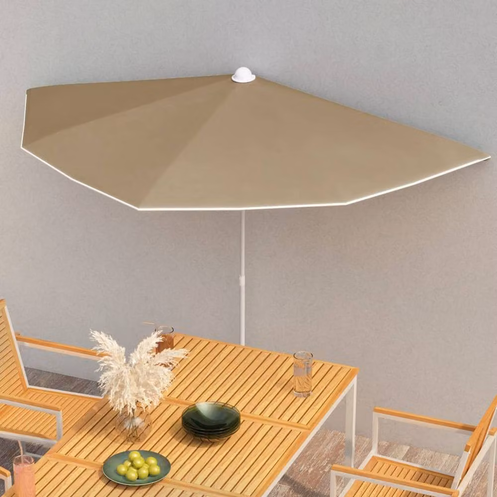 Berkfield Home Garden Half Parasol with Pole, Beige, W: 180 cm, D: 90 cm – 2