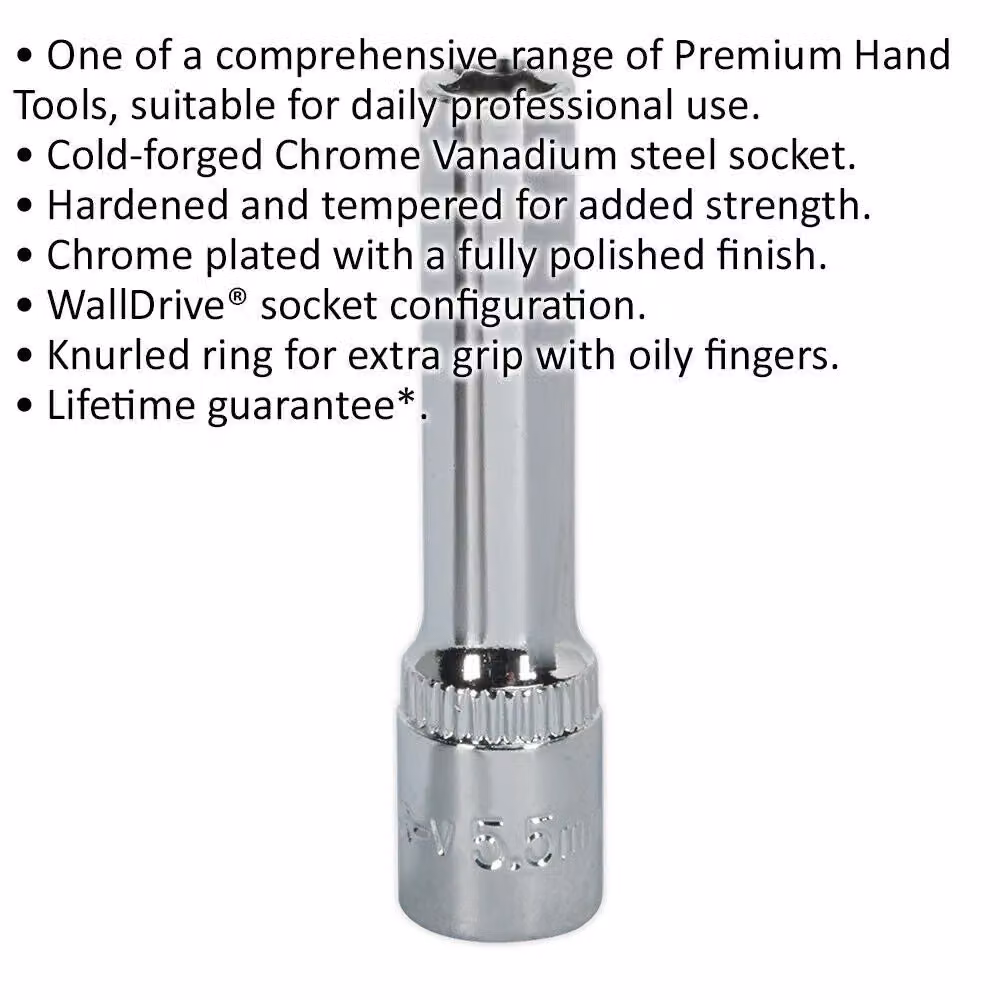 Loops 5.5mm Deep Drive Socket 1/4 inch Square Drive in Polished Chrome Vanadium Silver – 2