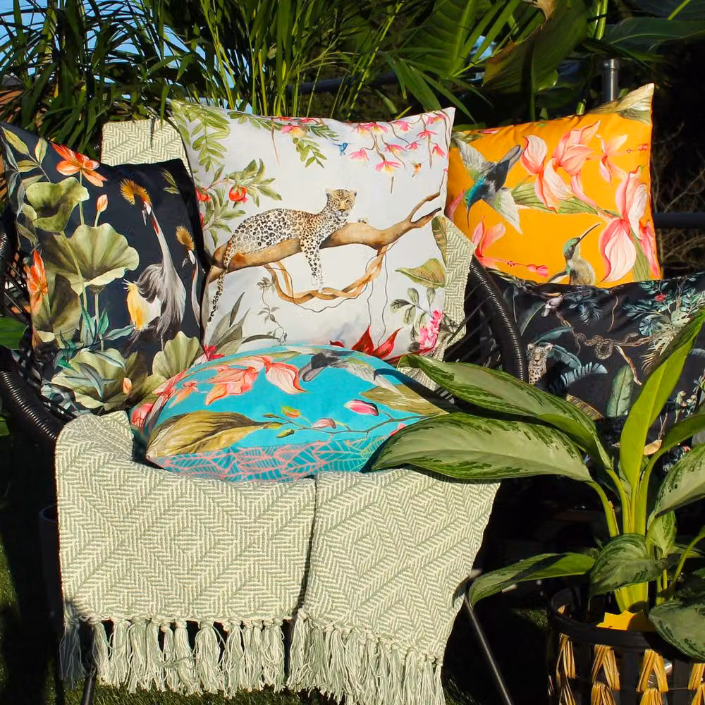 Evans Lichfield Hummingbird Floral Square Outdoor Polyester Filled Cushion in Blue, W/D/H: 43 x 43 x 43 cm – 4