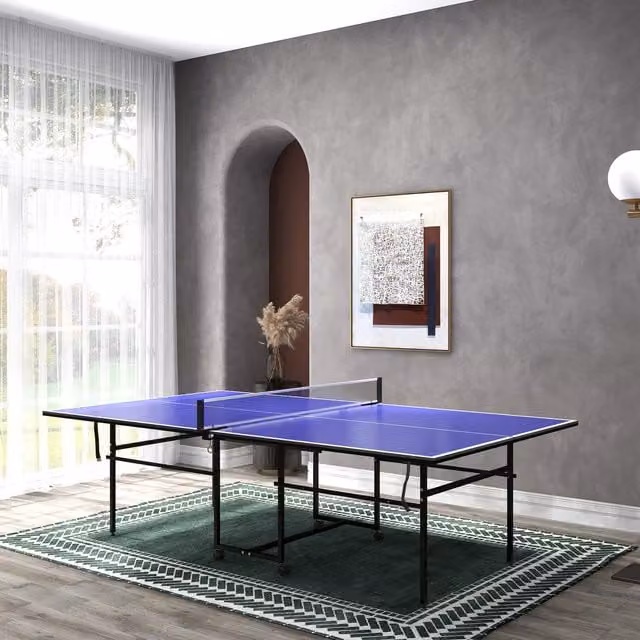 SPORTNOW 9ft Folding Table Tennis Table with 4 Wheels, Blue