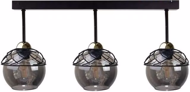 Netlighting Mera Semi Flush Ceiling Light in Black with Transparent Glass Spheres, 60 cm, 3x E27