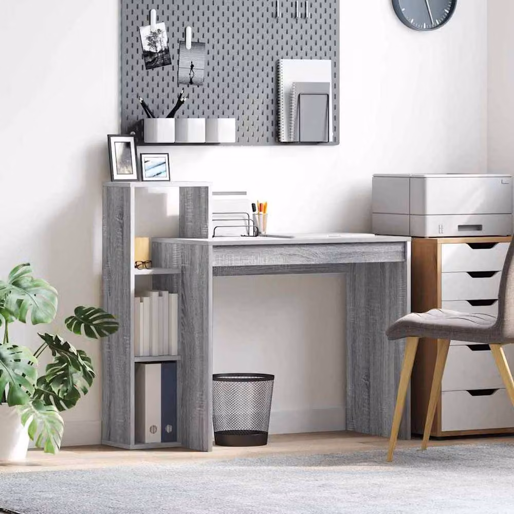 Berkfield Home Elegant Computer Desk in Grey Sonoma with Medium Shelving – 2