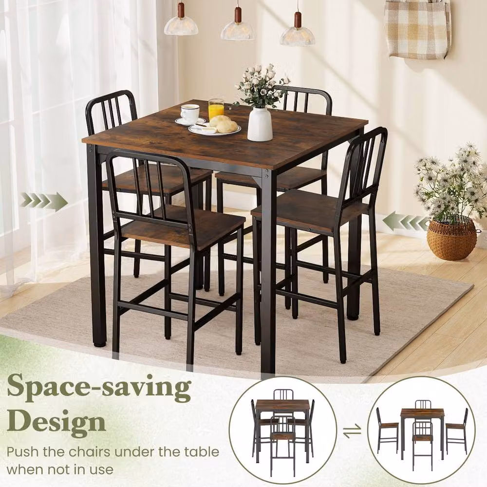 Costway 5-Piece Counter Height Dining Table and Chairs Set in Brown and Black – 5