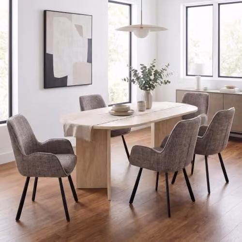 FWStyle 5 Piece Modern Dining Set with Rectangular Travertine Table and 4 Brown and Beige Chairs – 3
