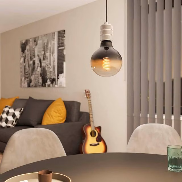 Eglo Yorth Single Pendant Light E27 in Black and Silver