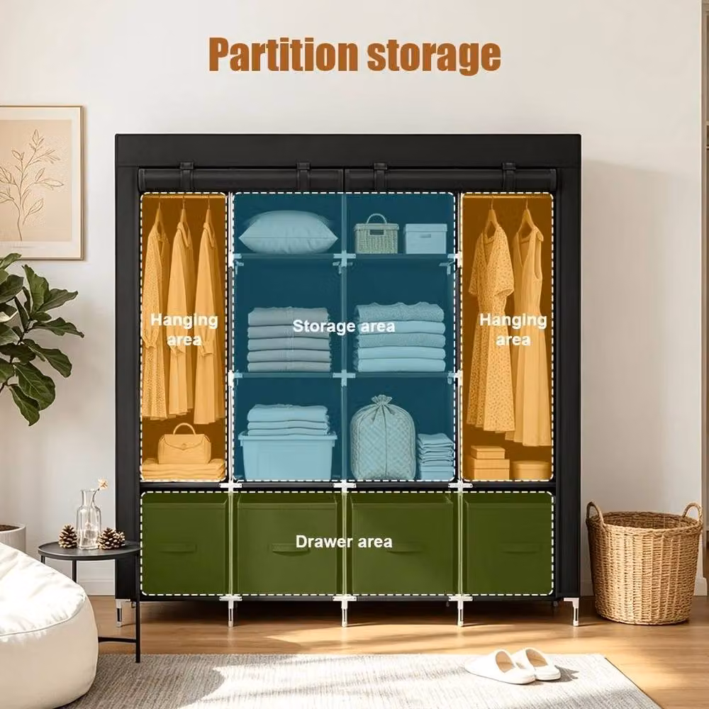 FORGEVIO Grey Clothes Storage Wardrobe with Roll Shutter and Integrated Drawers, H 175 x W 165 x D 42 cm – 5