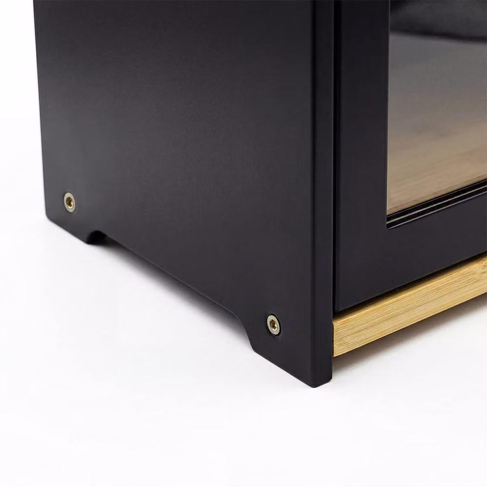 Toque 2-Tier Large Capacity Roll Top Bread Box in Black Bamboo with Acrylic Door, W: 40.0 cm, D: 27.5 cm, H: 38.5 cm – 7