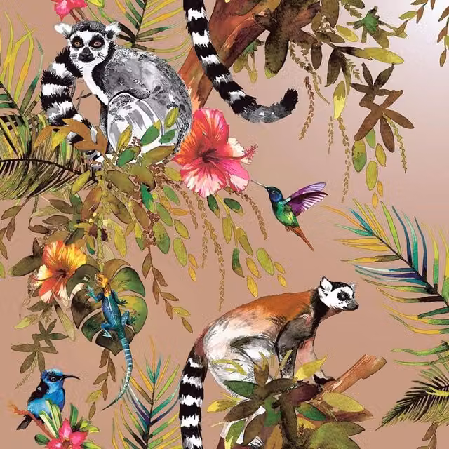 Holden Décor Lemur Wallpaper in Gold and Multicolour