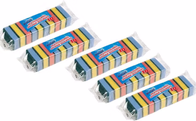 Pack of 50 Multicolour and White Sponge Scourers