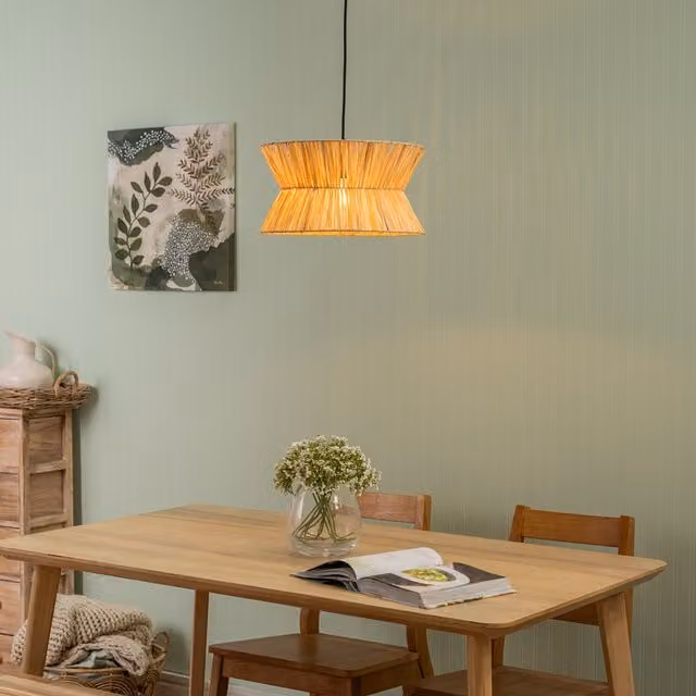 ValueLights Maddie Boho Cylinder Ceiling Light Shade with LED Bulb in Beige and Yellow