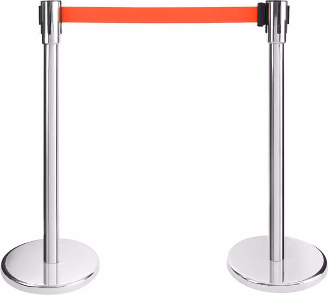 AREBOS Set of 2 Red Retractable Crowd Control Barriers with Stainless Steel Posts