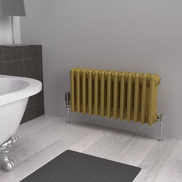 Lux Heat Horizontal 3 Column Steel Radiator in Gold, W: 60.5 cm, H: 30 cm