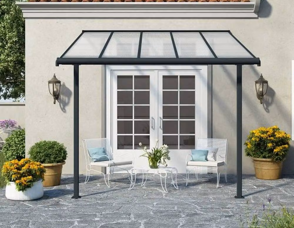 Palram Sierra Lean-to Patio Cover in Grey with Transparent Polycarbonate – 2