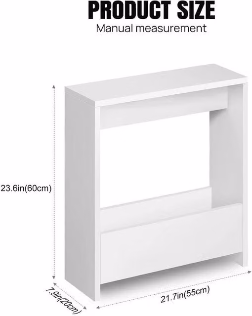 FLAVORA TypD Slim Narrow Bedside Table with Drawer and Shelf in White
