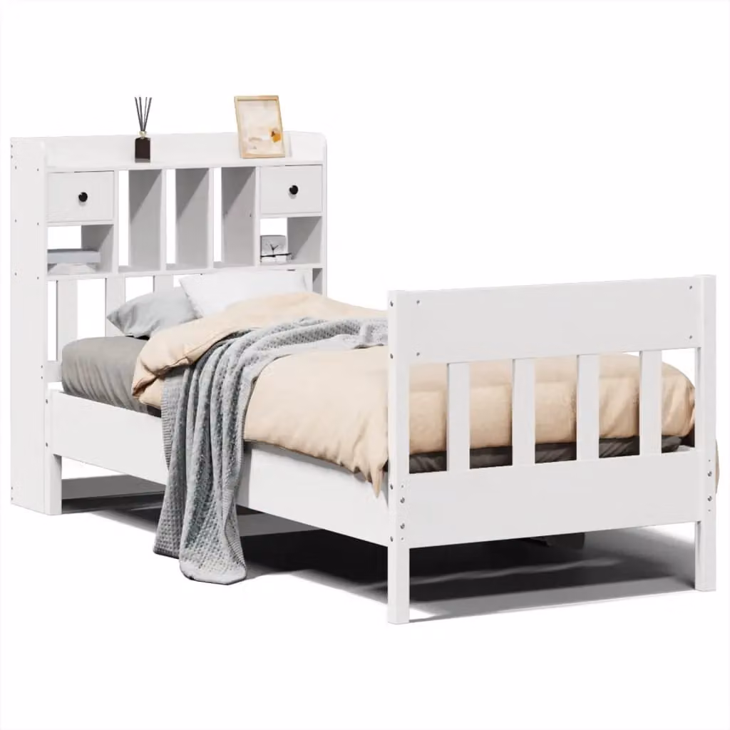 Berkfield Home Small Single Solid Wood Pine Bed Frame in White, W: 75 cm, L: 190 cm – 2