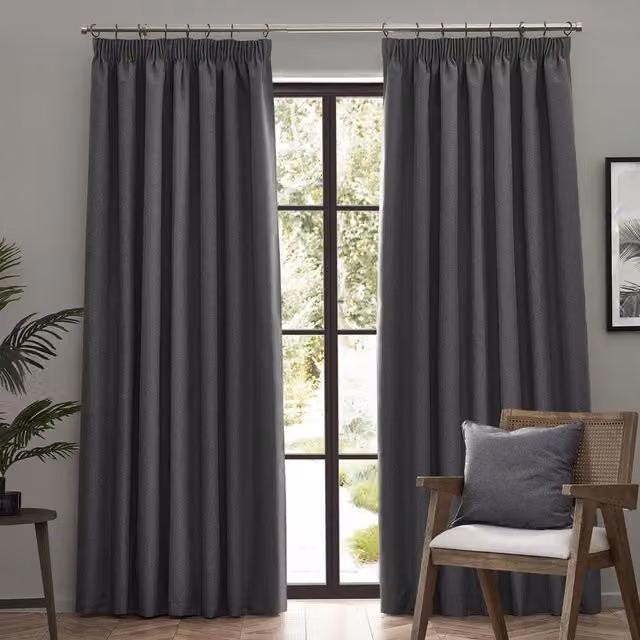Make It A Home Charcoal Grey Blackout Thermal Pencil Pleat Curtains, Height: 183 cm, Width: 117 cm