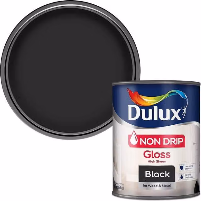 Dulux Opaque Gloss Wood Paint, Black, 0.75 l