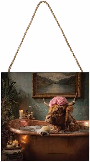 Pyramid International Pampered Cow Highland Cow Multicolour Wood Hanging Plaque