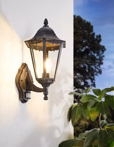 Eglo Navedo Vintage Outdoor Wall Lantern in Black and Silver with Motion Sensor and Transparent Glass – 2