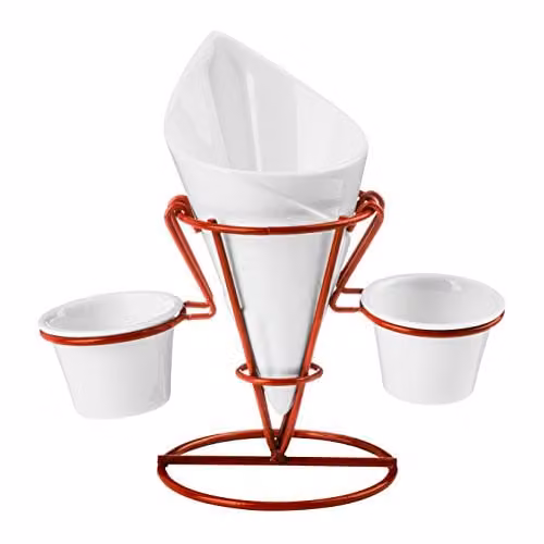 Premier Housewares French Fry Cone with Stand and 2 Dip Dishes, White and Red