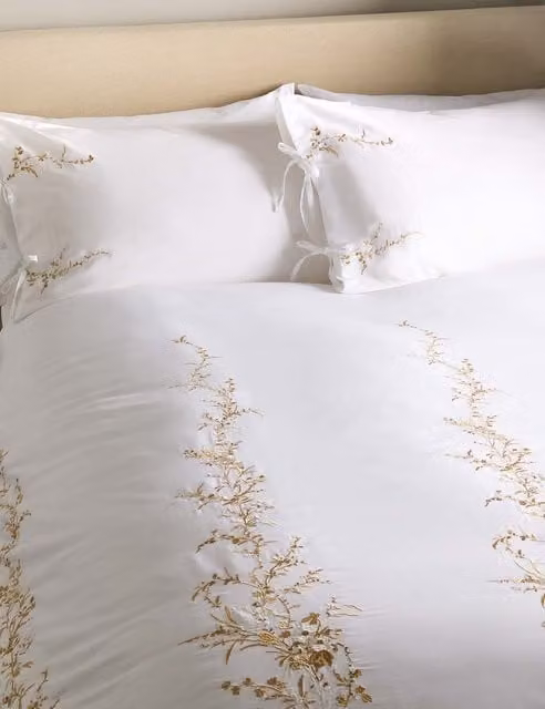 M&S Tamsin Trailing Blossom Pure Cotton Bedding Set, Honey Mix Yellow and White Floral, 200 x 200 cm
