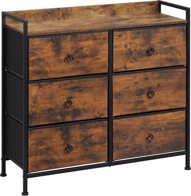 NESTLUNE Vintage Brown Chest of 6 Drawers, W: 100 cm, D: 15 cm
