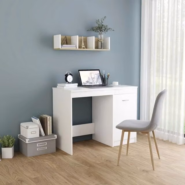 Berkfield Home Modern White Writing Desk in MDF, W/D/H: 100 x 50 x 76 cm – 1