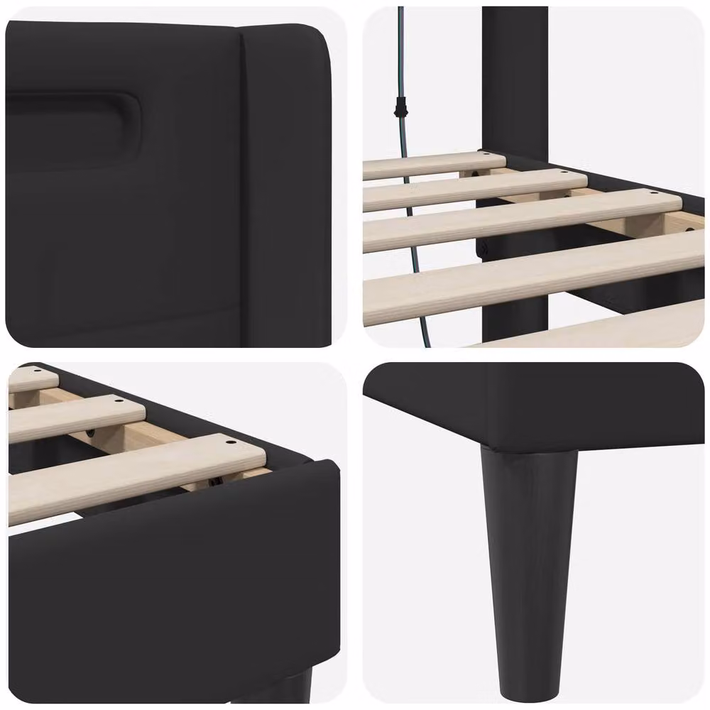 Berkfield Home Black Faux Leather Bed Frame with Under-Bed LED Strip Lights, W: 135 cm, L: 190 cm – 6