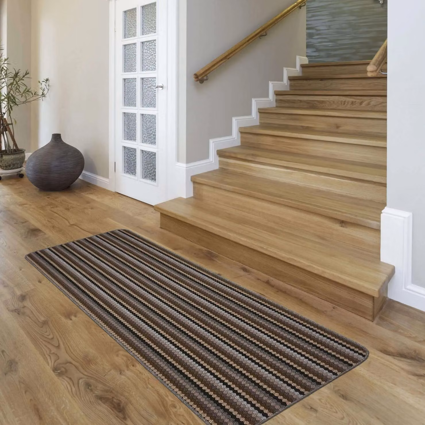 THE RUGS Washable Nonslip Striped All-Purpose Mat, Grey, W/D: 80 x 140 cm – 3