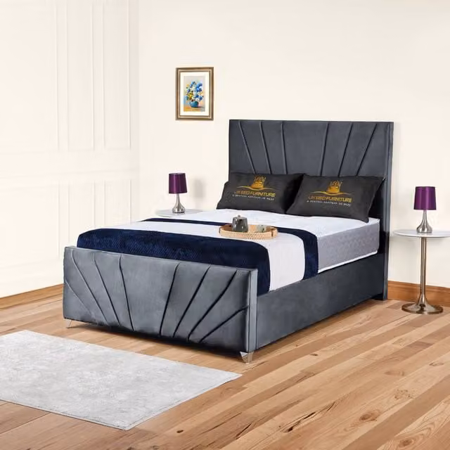 UK Bed Furniture Sunrise Upholstered Velvet Gas Lift Storage Bed in Anthracite Grey, W/D/H: 120 x 200 cm – 1