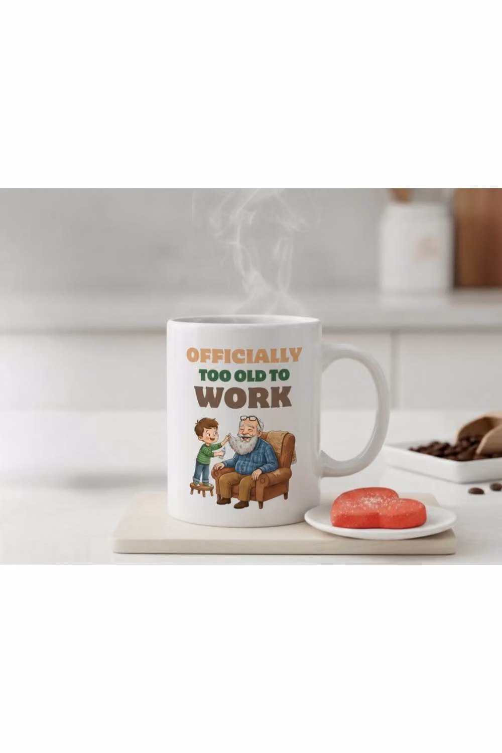 Dyzi Too Old to Work Quote Ceramic Mug, White – 2