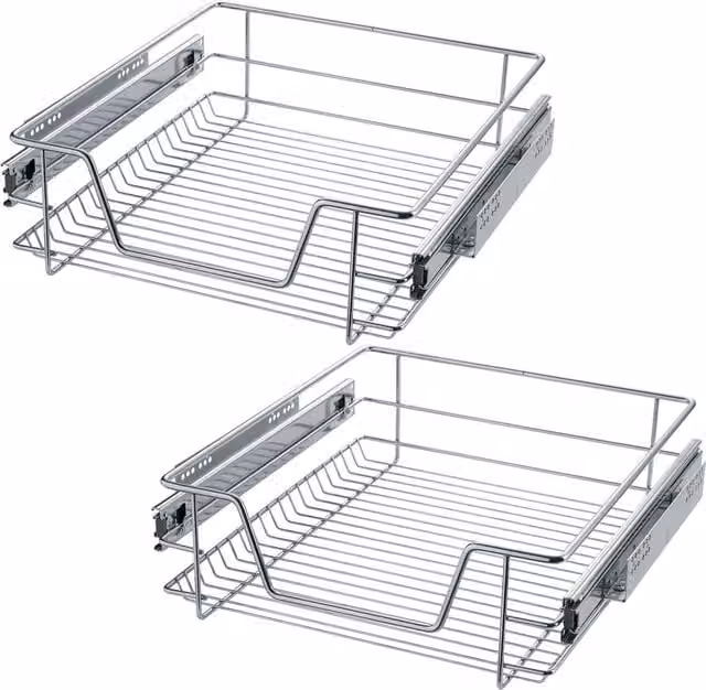 TECTAKE 2 Sliding Metal Wire Baskets with Drawer Slides, Grey and Silver, Width: 50 cm