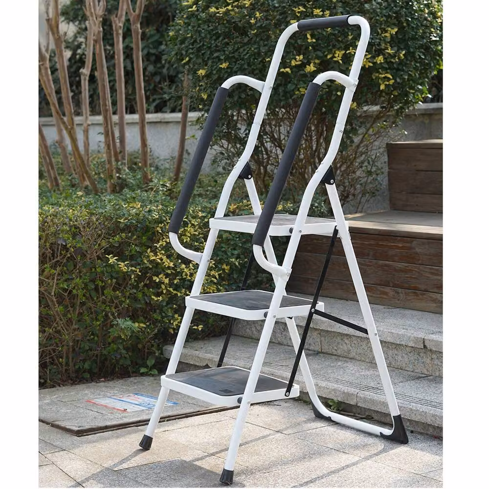 Gr8 Home 3 Step Folding Steel Ladder with Handrail in White – 2