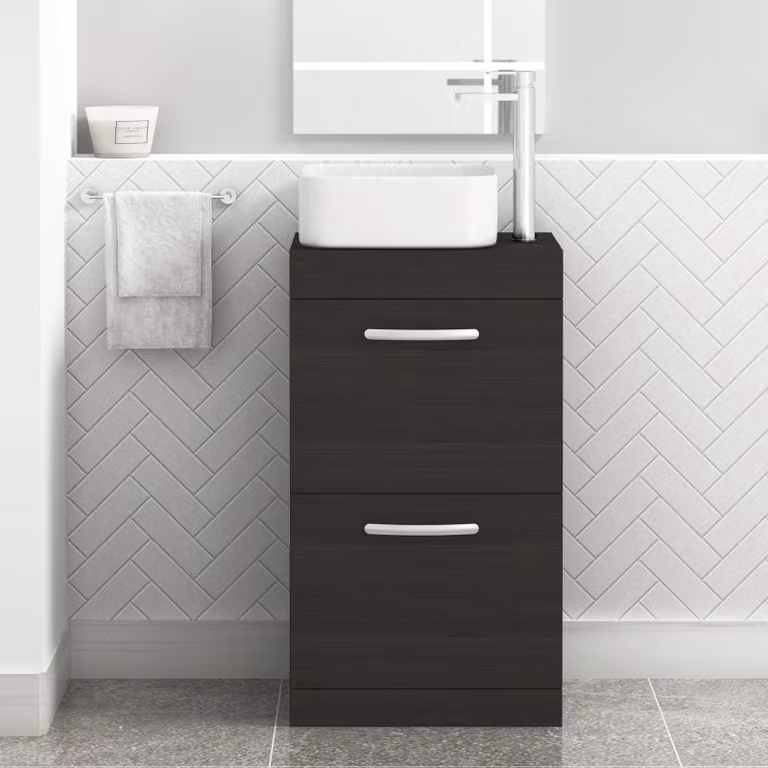 Elena Royal Bathrooms 500mm Floor Standing 2 Drawer Vanity Unit with Countertop Basin in Hale Black