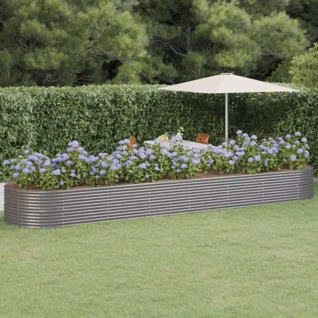 Berkfield Home Garden Powder-coated Steel Raised Bed in Grey, W: 584 cm, D: 140 cm, H: 68 cm