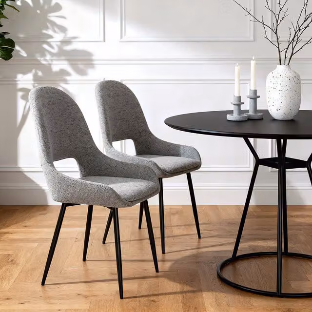 Home Garden Direct Pebble Set of 2 Modern Linen Dining Chairs in Light Grey