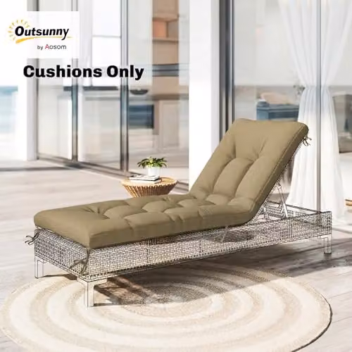 Outsunny Memory Foam Sun Lounger Cushion with Ties, Sand, W/D: 190 x 60 cm – 2