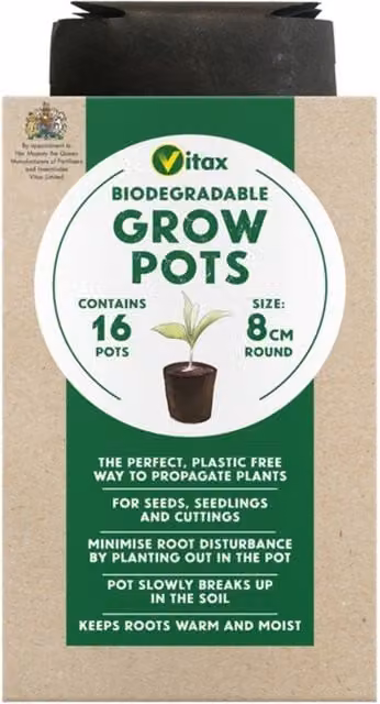 Vitax 16 Biodegradable Round Grow Pots, Black, 8 cm