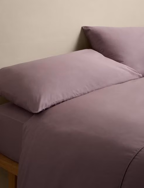 M&S Egyptian Cotton 230 Thread Count Plain Duvet Cover Set, Purple, W: 140 cm, L: 200 cm